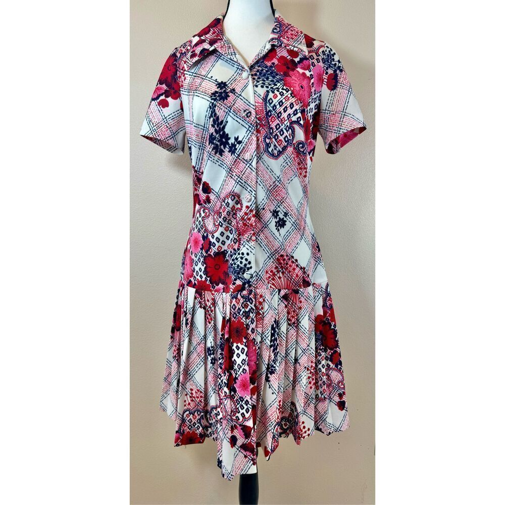 Vintage Edith Flagg California Drop Waist Abstract Print Short Sleeve Dress 12